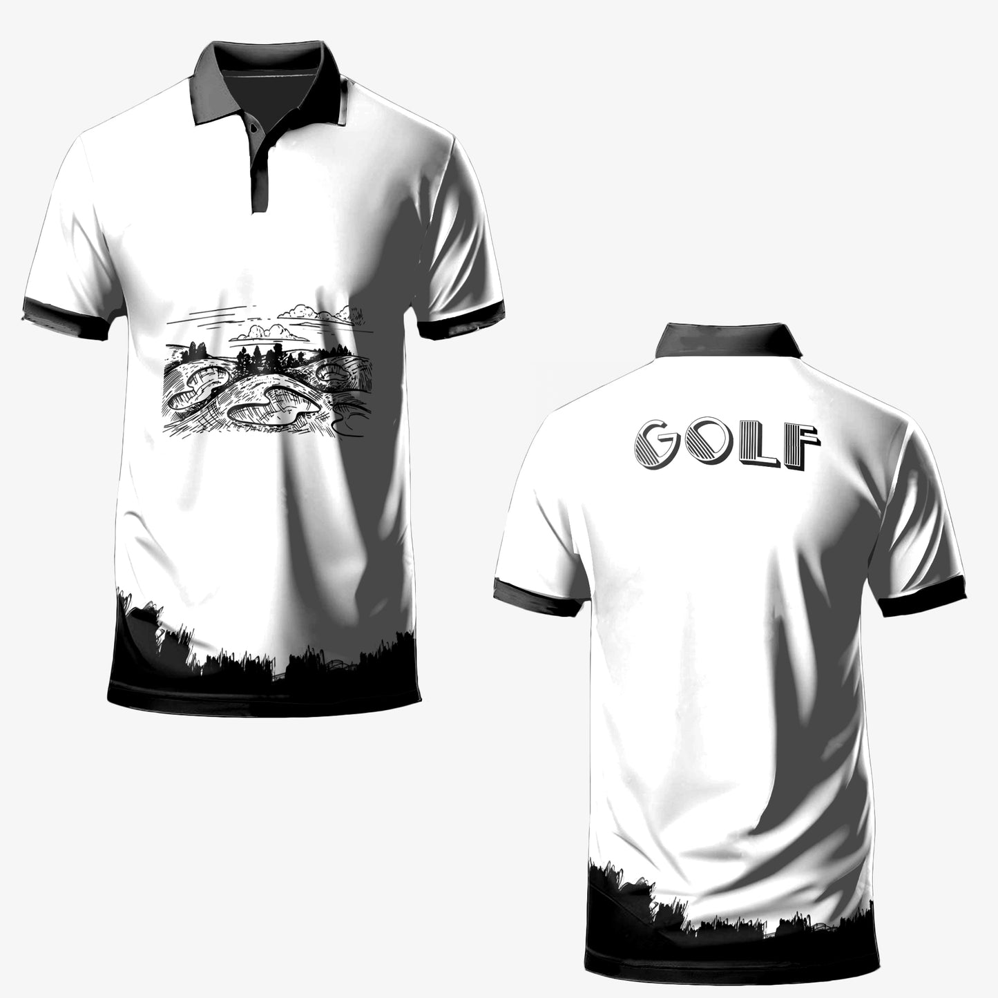 Drawn Golfers landscape Golf Shirt